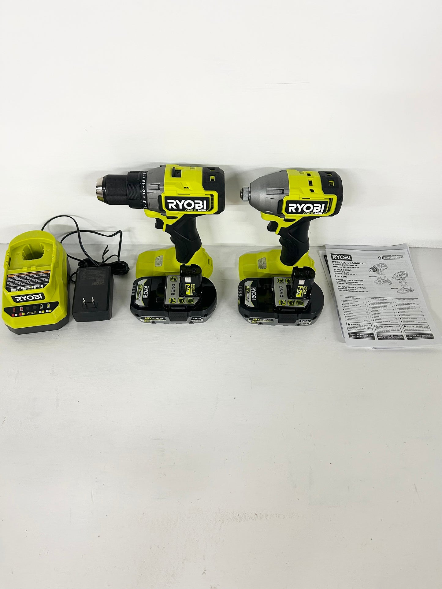 Ryobi ONE+ HP 18V Brushless Cordless 1/2 in. Drill/Driver and Impact Driver Kit w/(2) 2.0 Ah Batteries ( 1-001206 ) ( AA )